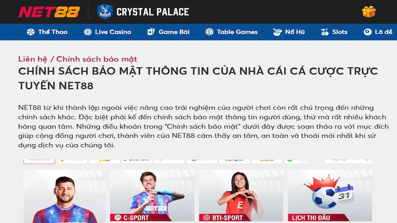 Chính sách bảo mật rõ ràng của Net88